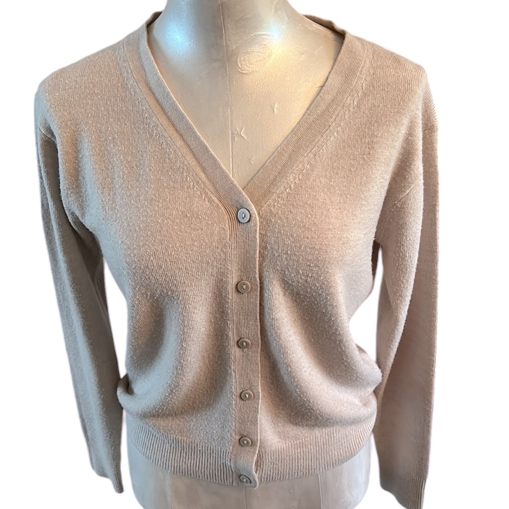Gu Women’s Tan Cardigan brushed soft knit color light tan Size Small